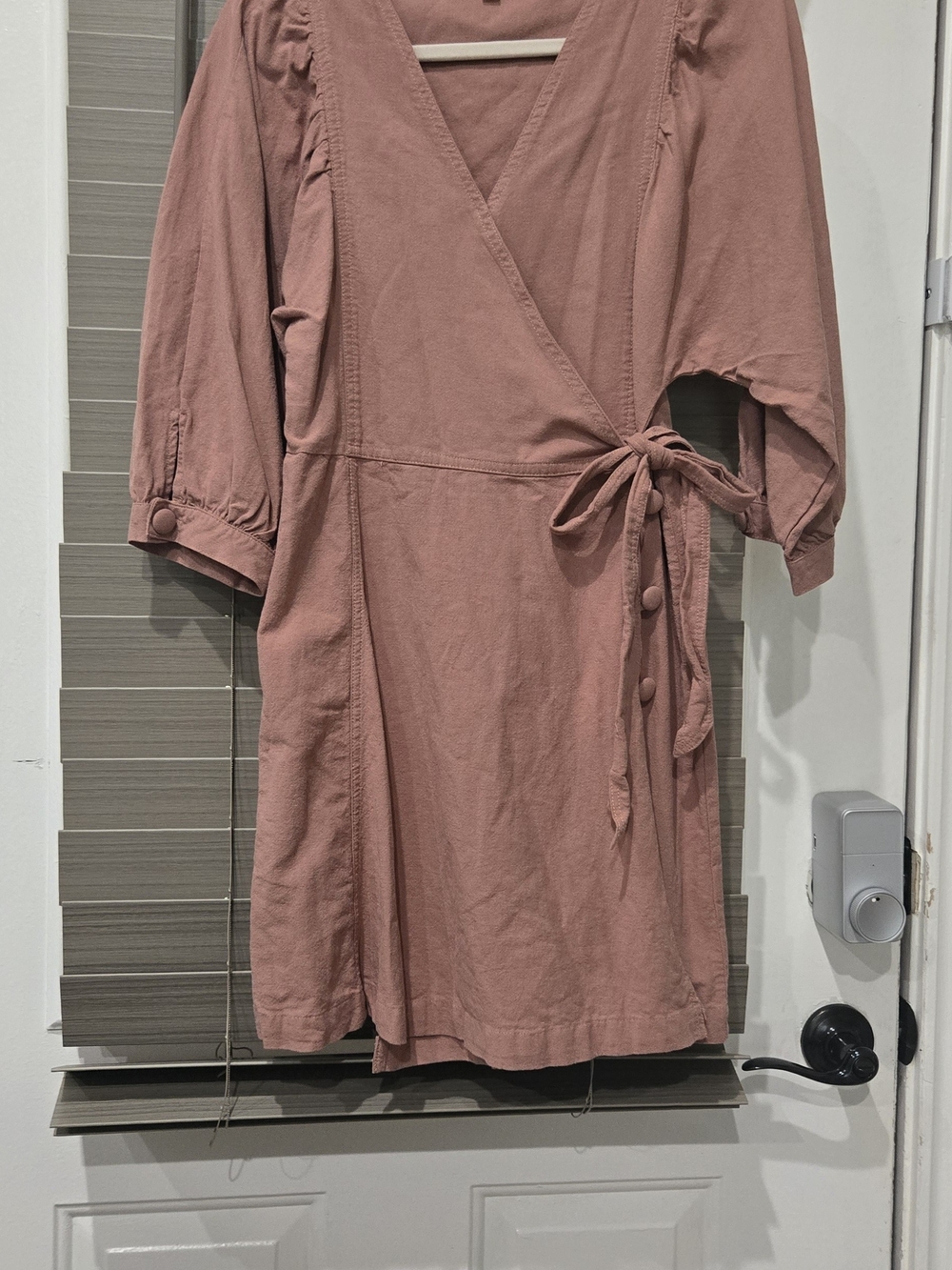 Puff-Sleeve Wrap Mini Dress in Dusty Rose